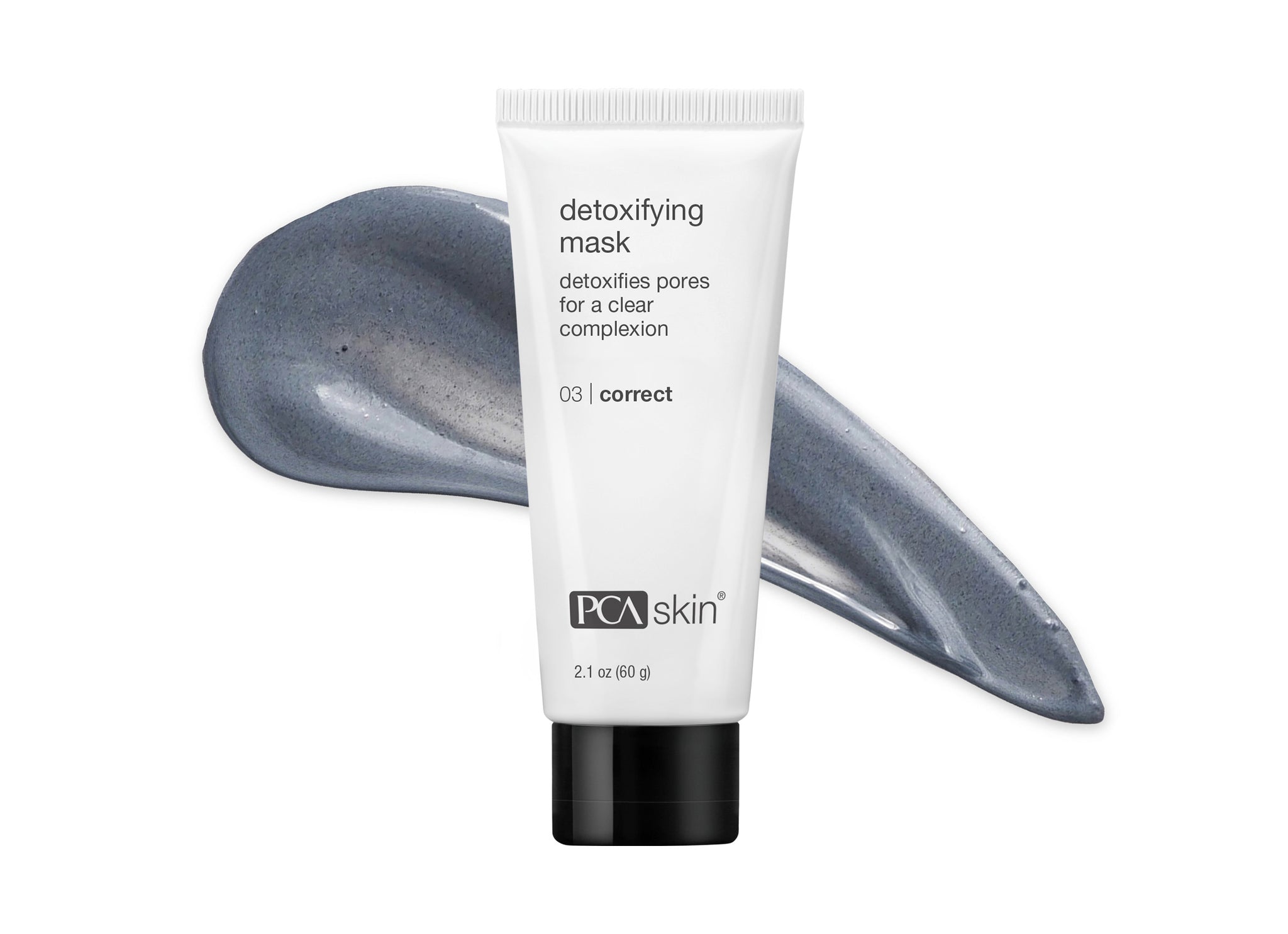 PCA Skin detoxifying mask tube with gray mask on a white background