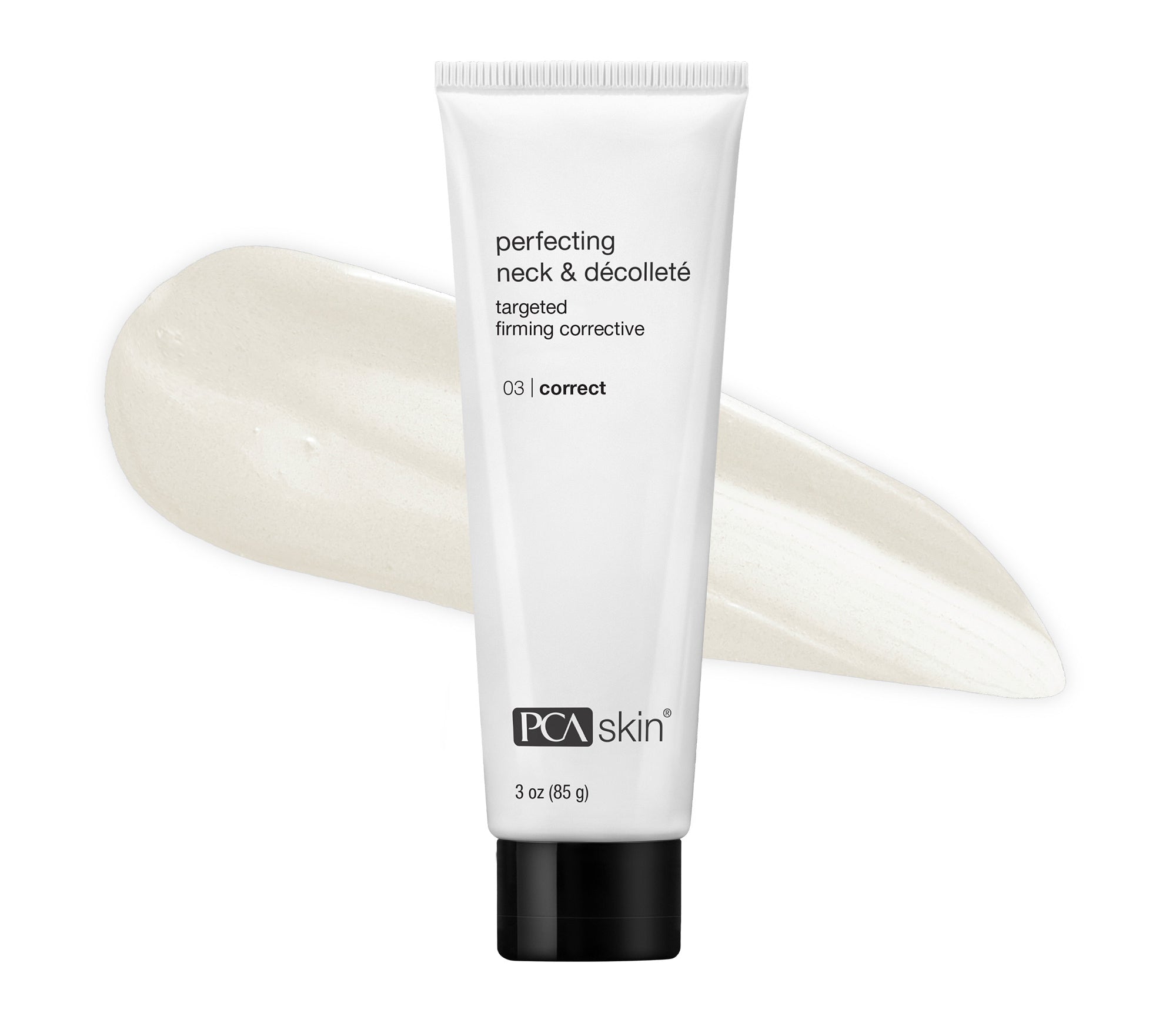 PCA Skin perfecting neck & decollete cream tube with white background