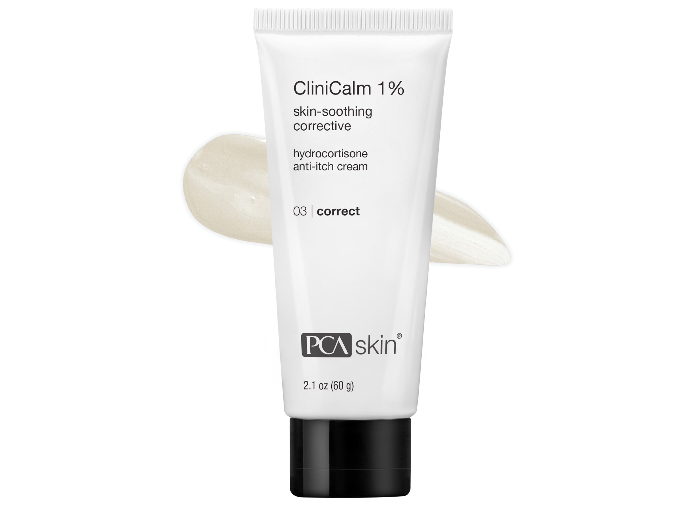 PCA Skin CliniCalm 1% cream tube on a white background