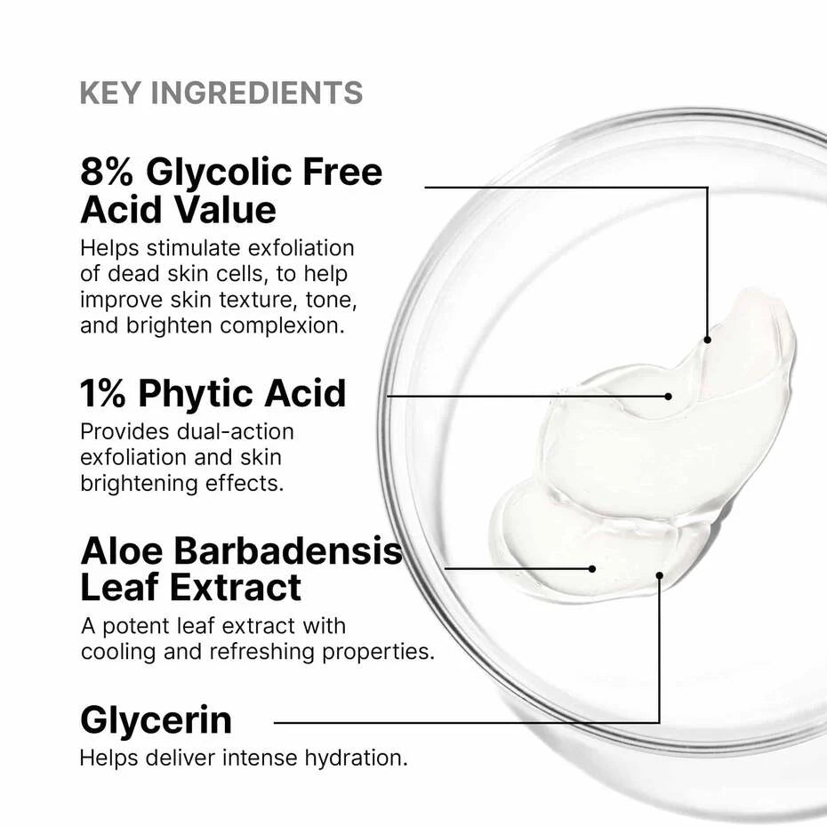 Key ingredients of a skincare product with a close-up of a droplet.