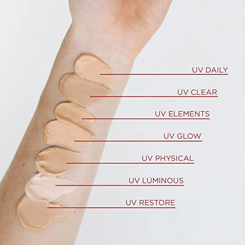Swatches of different foundation shades on a person's arm with labeled names.