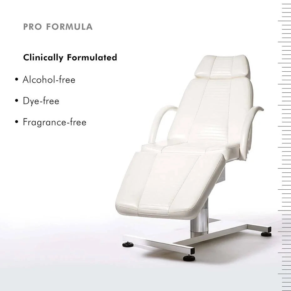 White medical chair with text highlighting 'Pro Formula' features on a white background