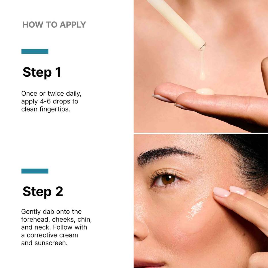 Instructions on how to apply a cosmetic product with close-up shots of application.