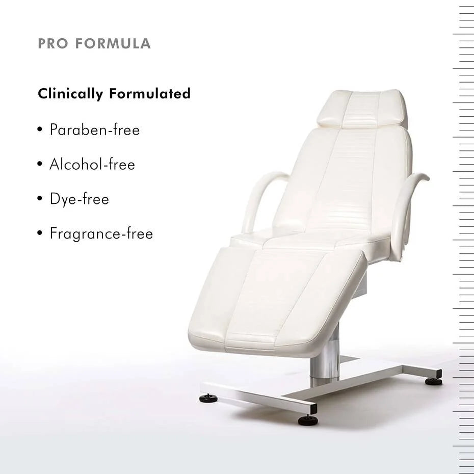 White medical chair with 'Pro Formula' text and features listed on a white background