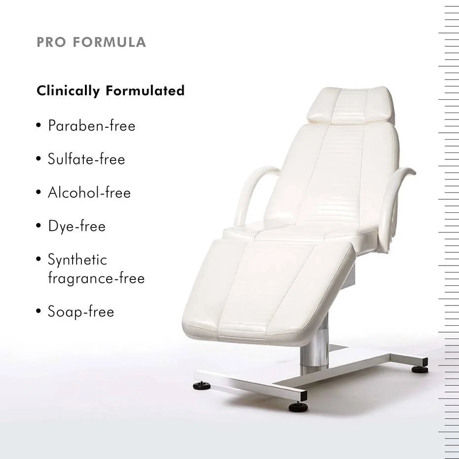 White medical chair with 'Pro Formula' text and features listed on a white background