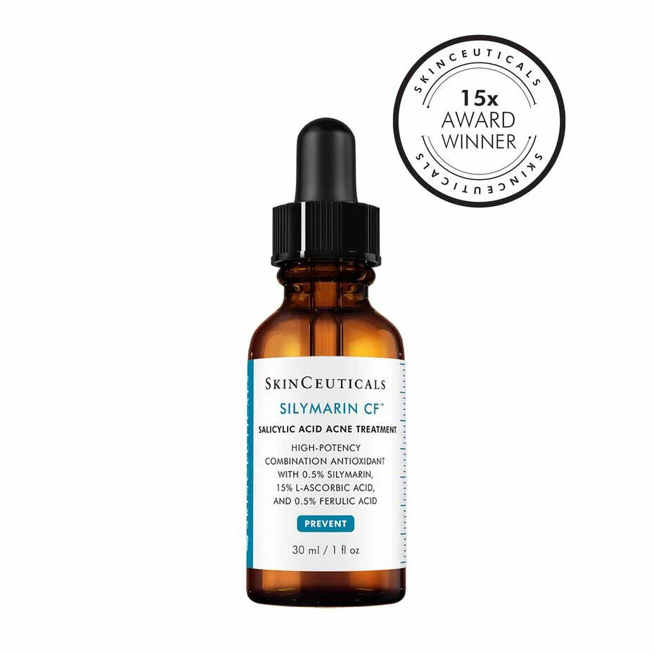 SkinCeuticals Silymarin CF serum bottle with dropper on a white background