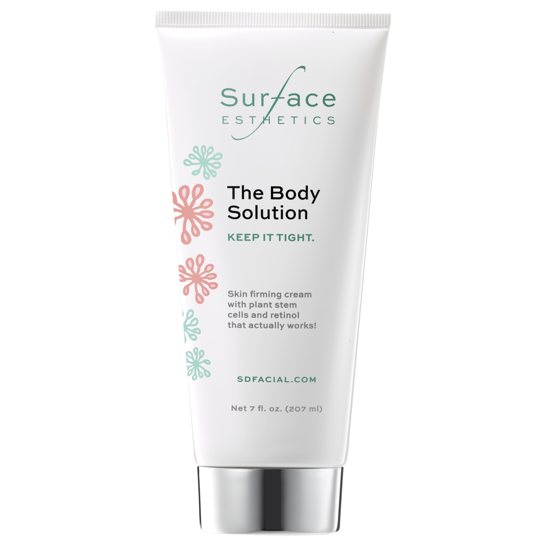 Tube of Surface Esthetics The Body Solution cream on a white background