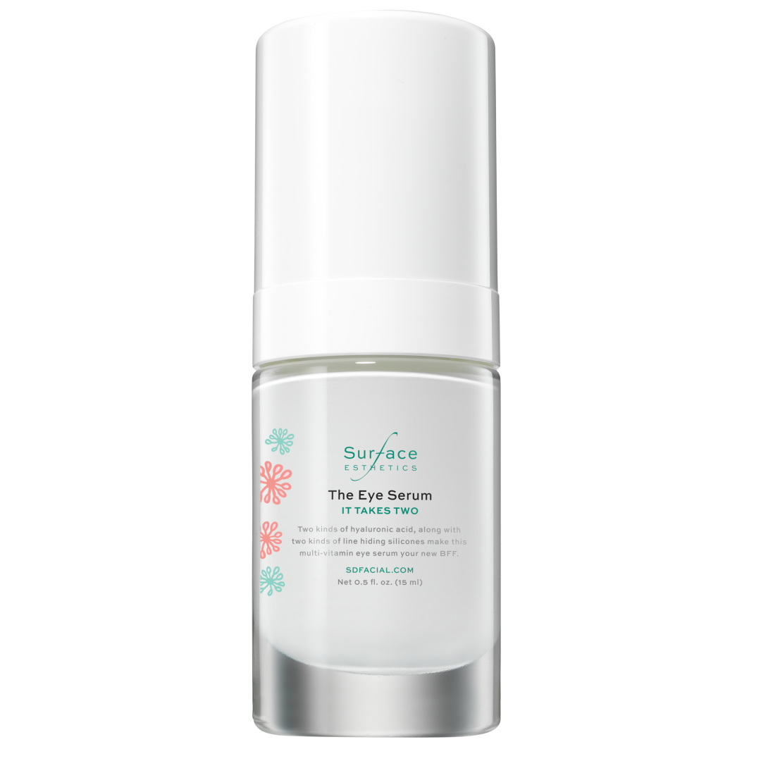 Skincare serum bottle labeled 'The Eye Serum' by Surface Esthetics on a white background