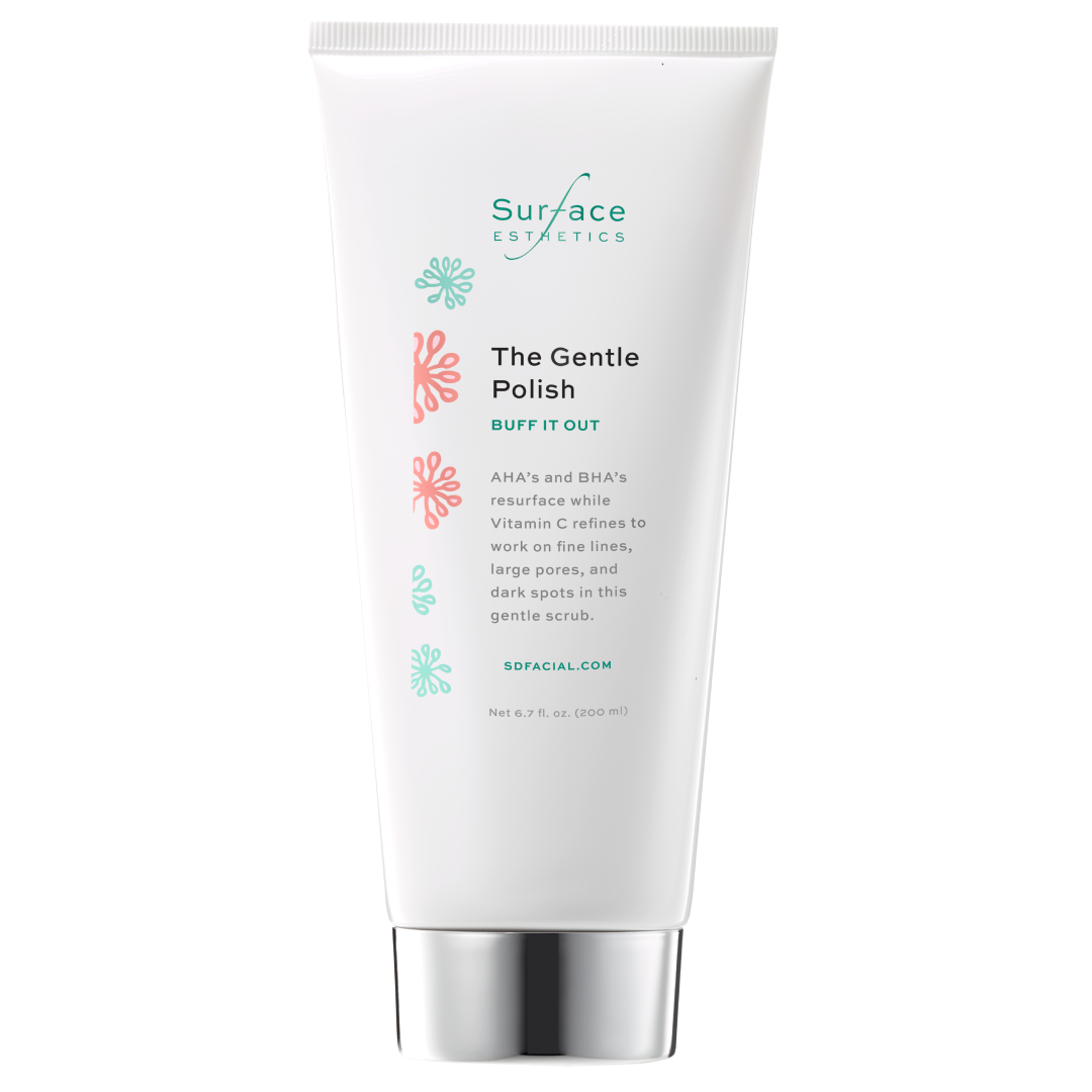 Tube of 'The Gentle Polish' scrub by Surface Essentials on a white background
