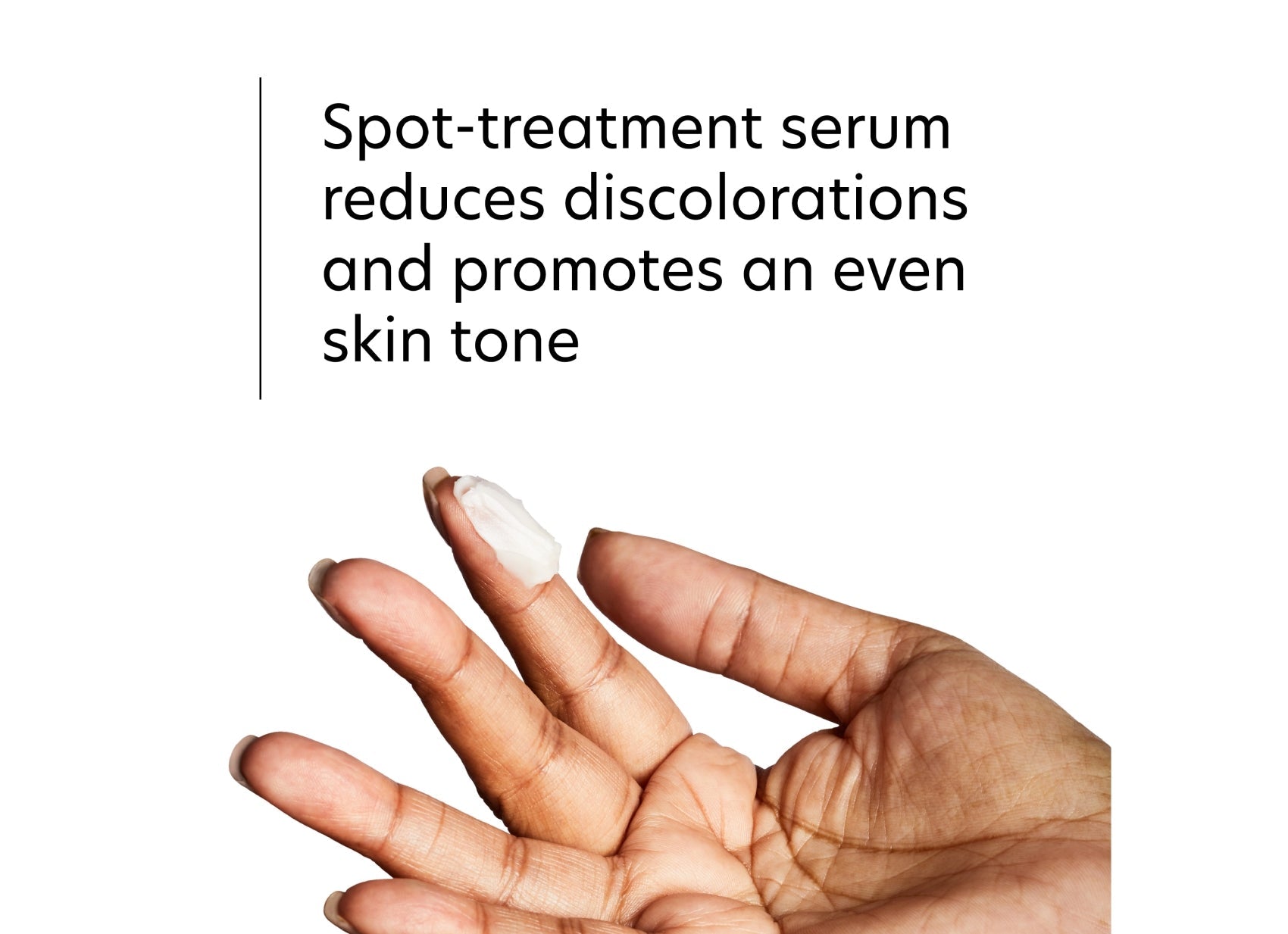 Hand with a spot treatment serum on a white background
