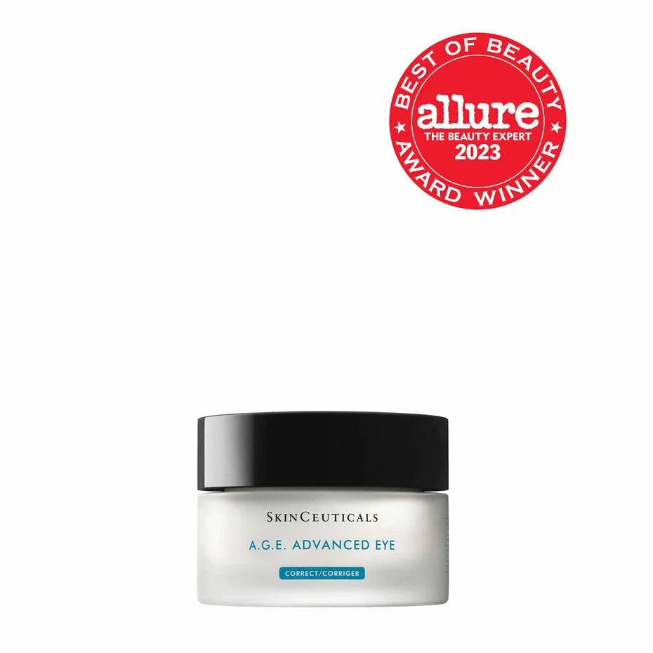 Skinceuticals A.G.E. Advanced Eye cream with Allure Best of Beauty Award 2023 badge on a white background