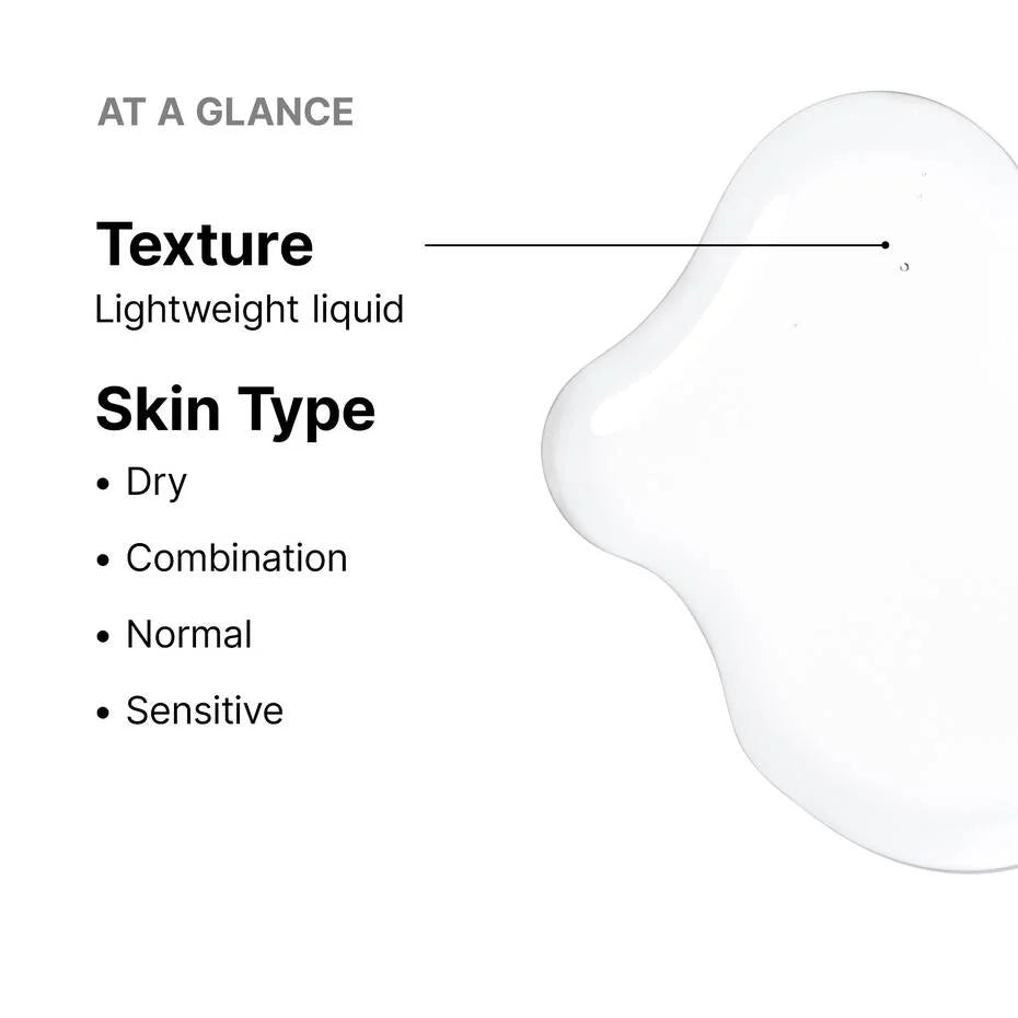 Product description card with texture and skin type compatibility information on a white background