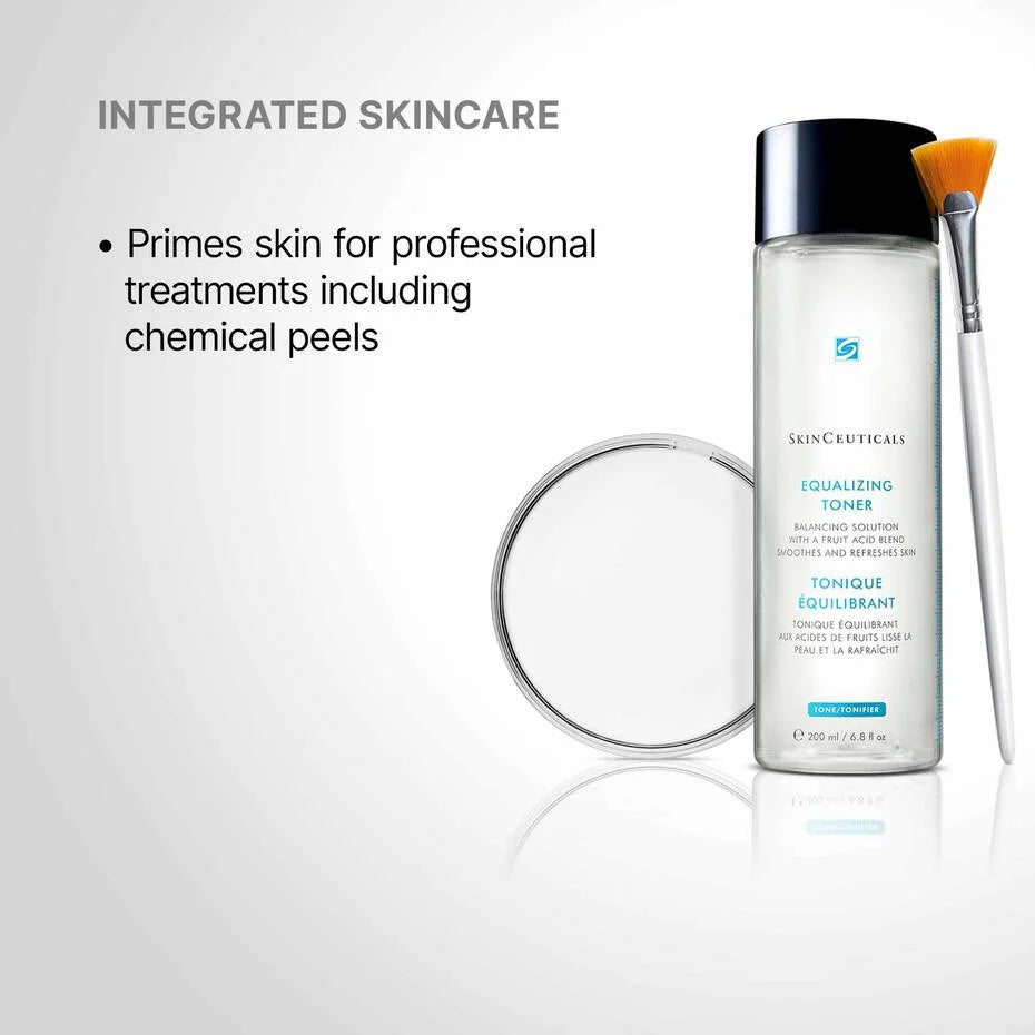 Skincare product with applicator and text on a white background