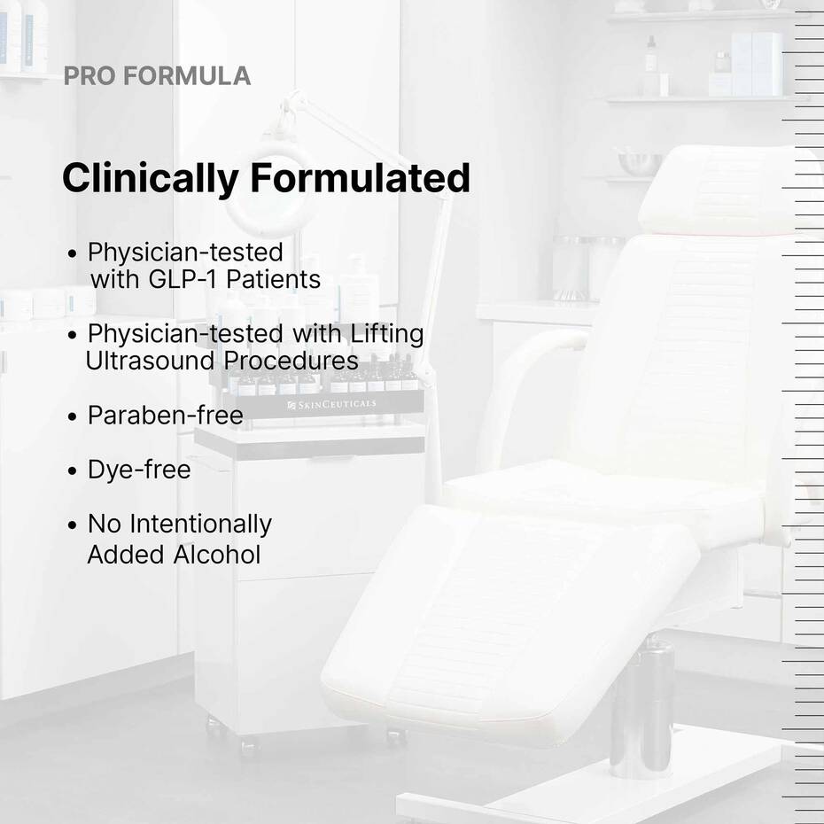 White chair in a minimalistic room with text about Pro Formula's clinical formulation.