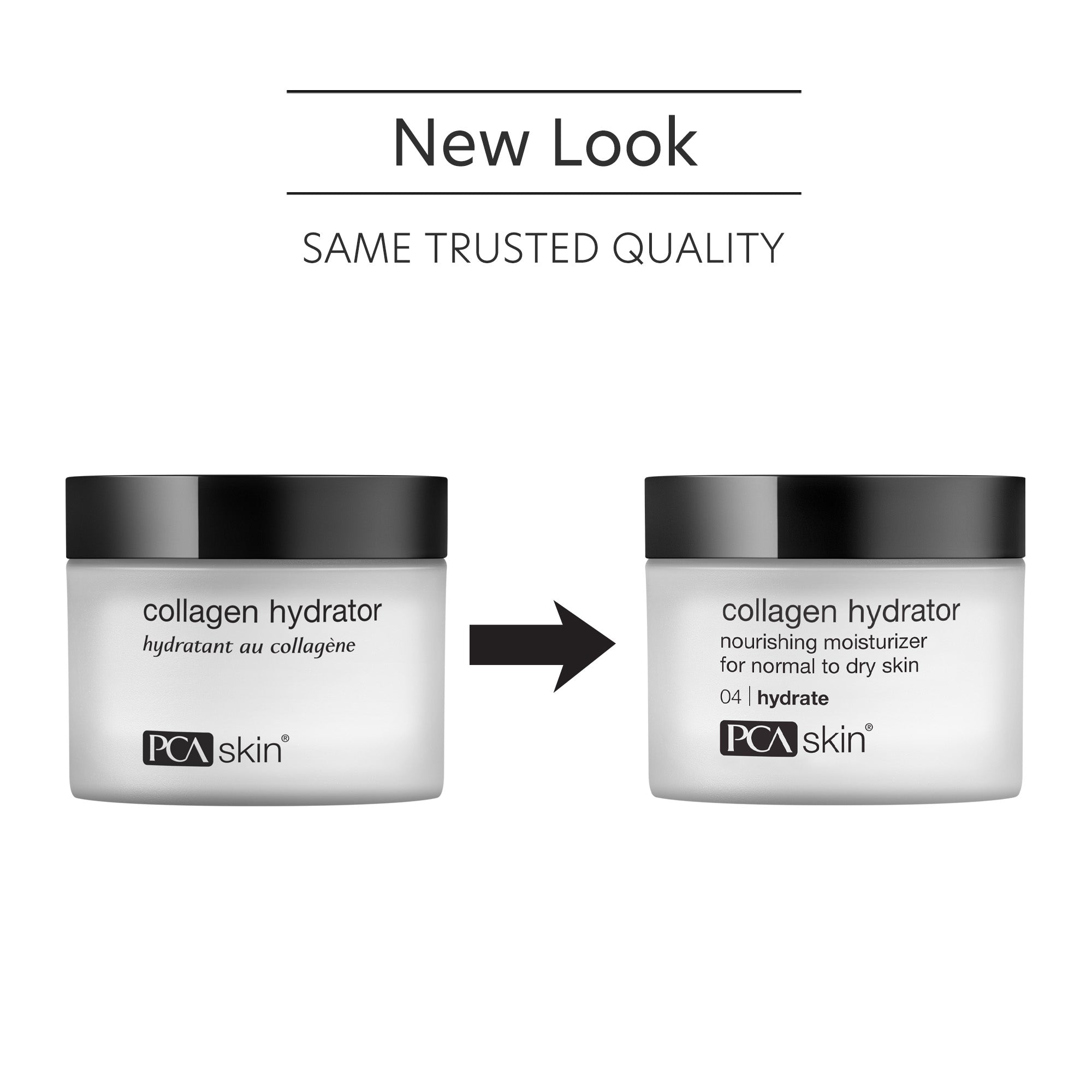 Two containers of PCA Skin collagen hydrator with a new look comparison on a white background.