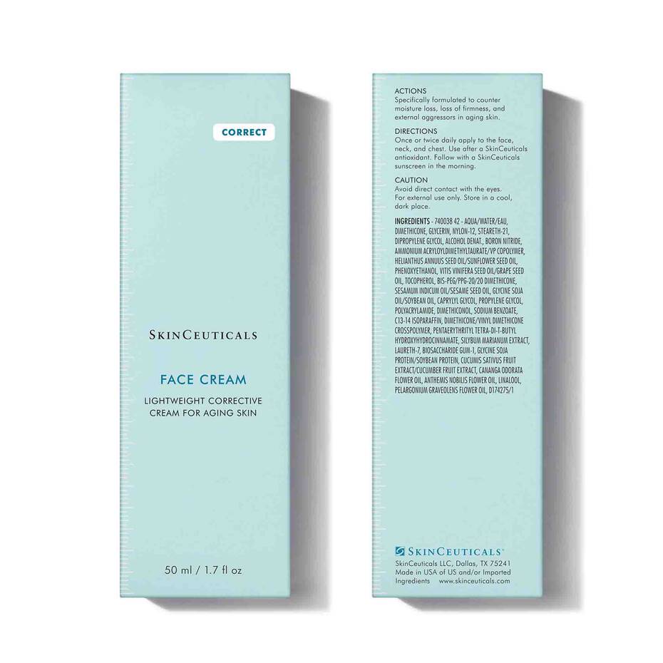SkinCeuticals Face Cream packaging with text on a white background