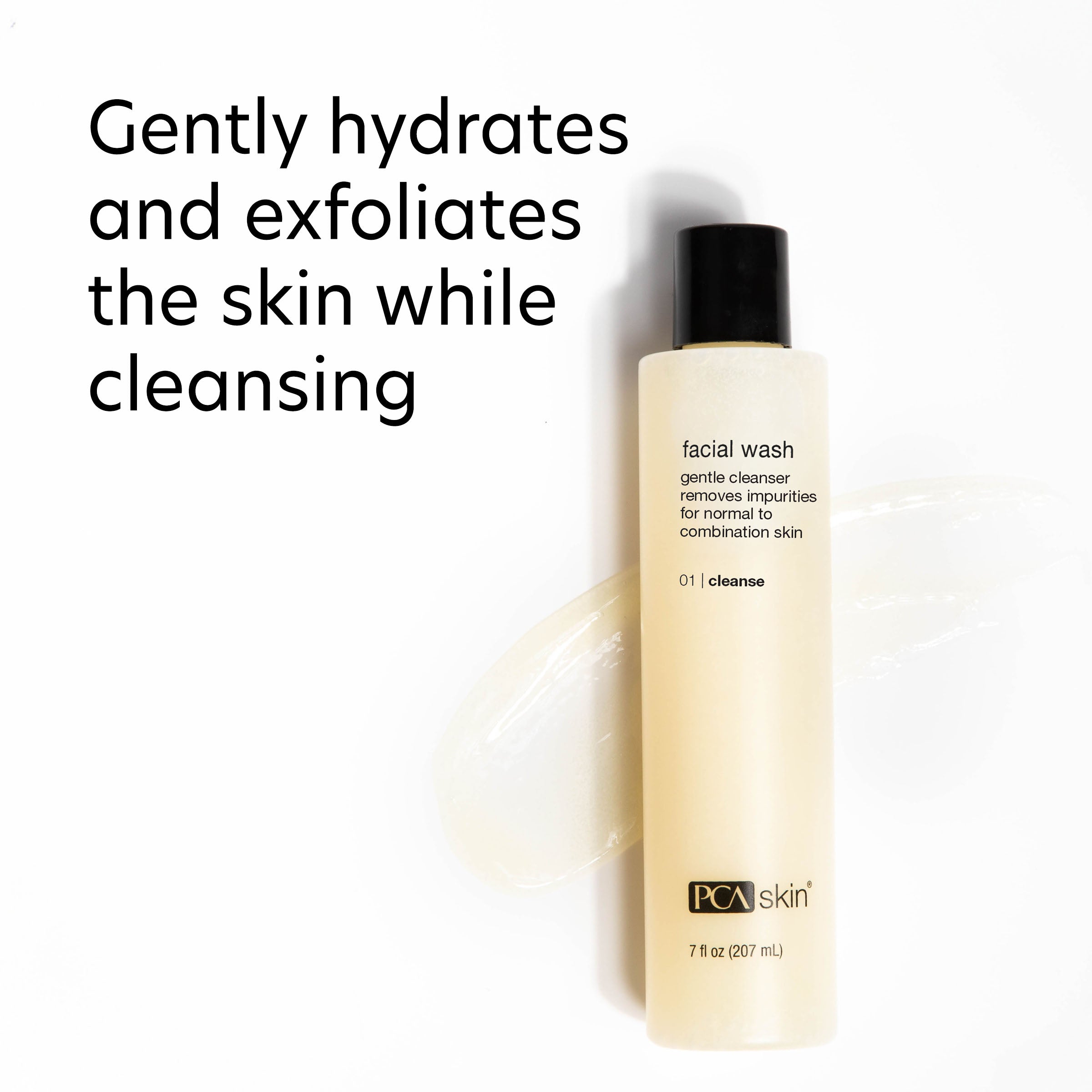 PCA Skin facial wash bottle with text on a white background