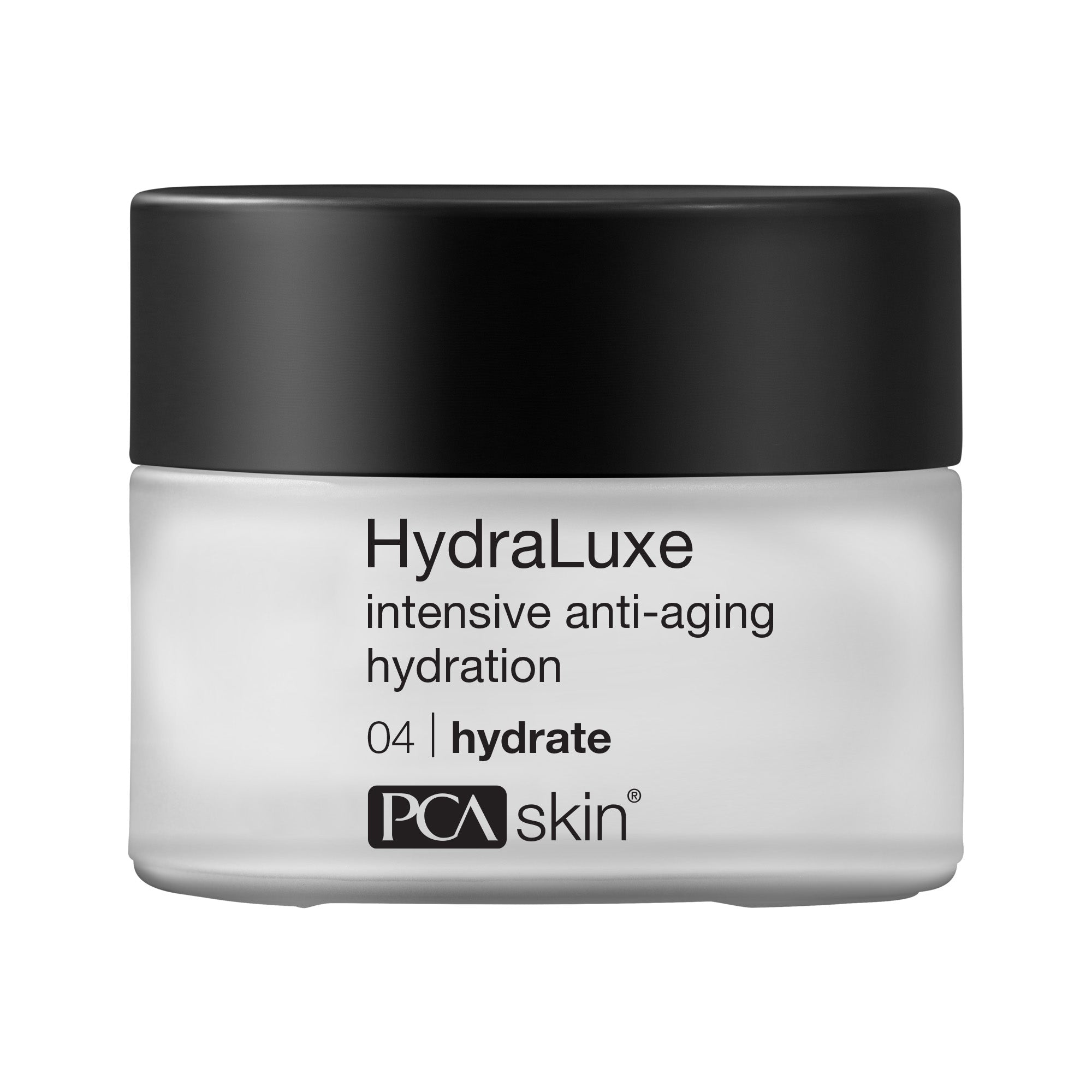 HydraLuxe intensive anti-aging hydration cream jar by PCA Skin on a white background