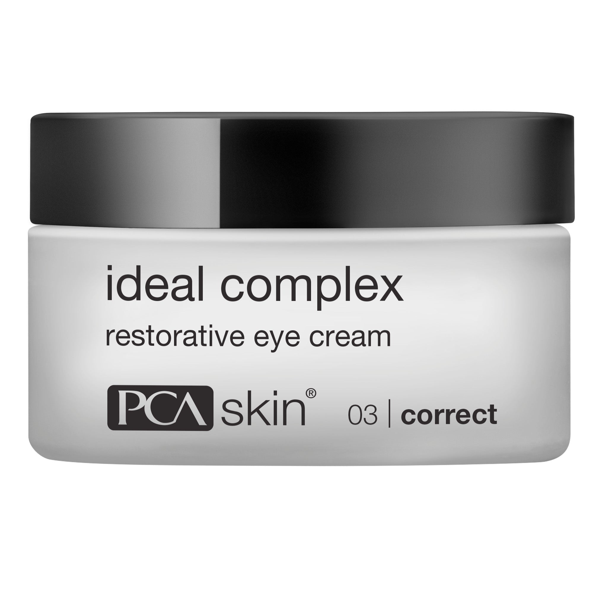 PCA Skin ideal complex restorative eye cream jar on a white background