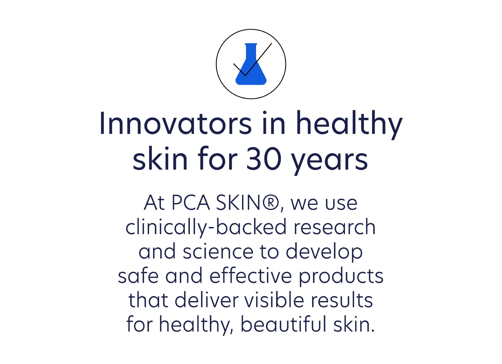 PCA SKIN advertisement highlighting 30 years of experience in skincare research and development.