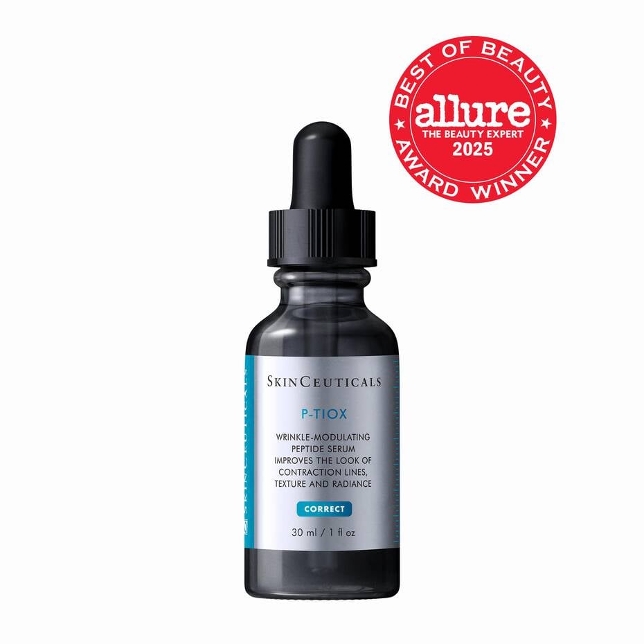 SkinCeuticals P-TOX serum bottle with Allure Best of Beauty Award 2025 badge on a white background