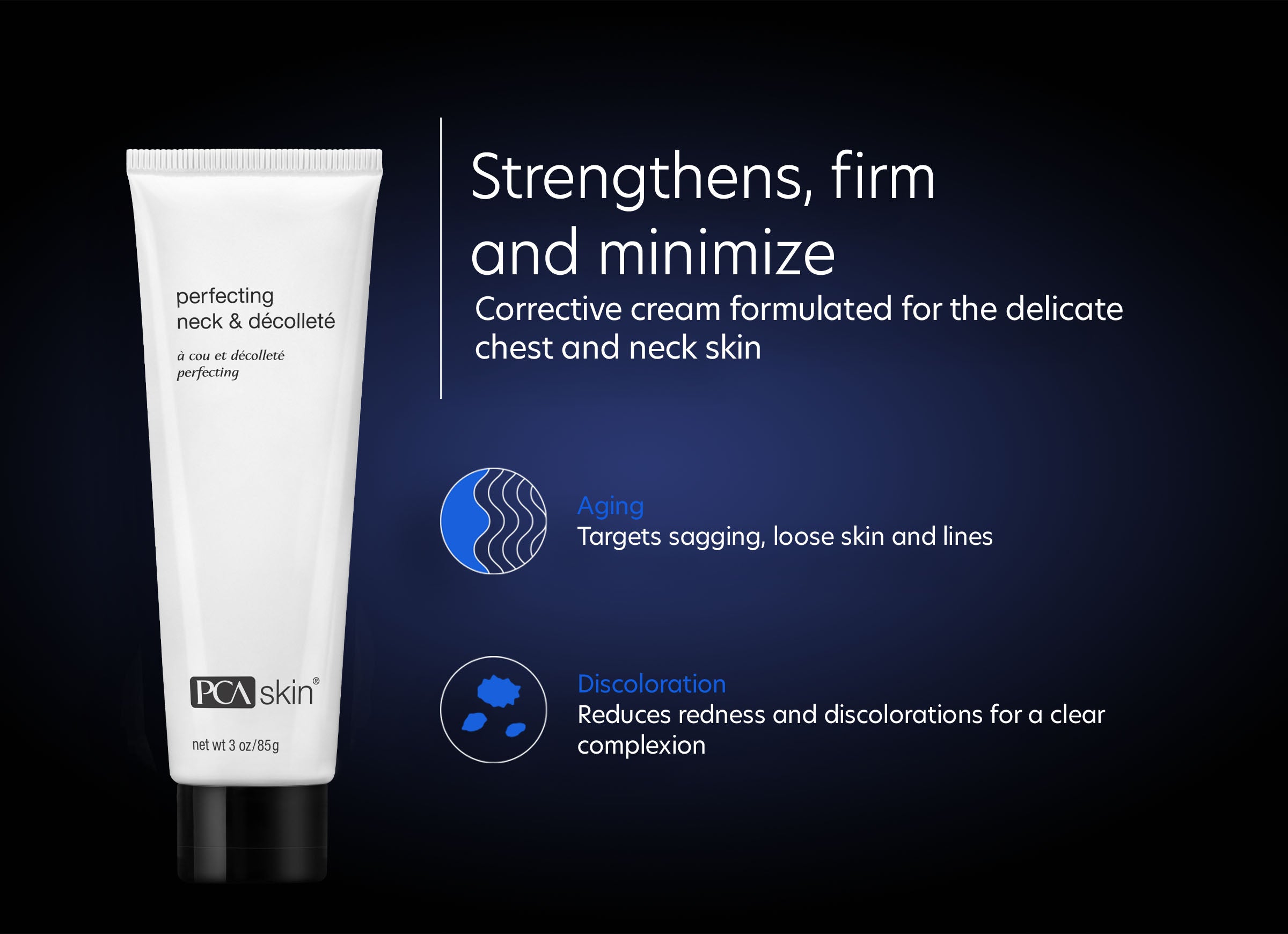 PCA Skin corrective cream tube with text on a dark background