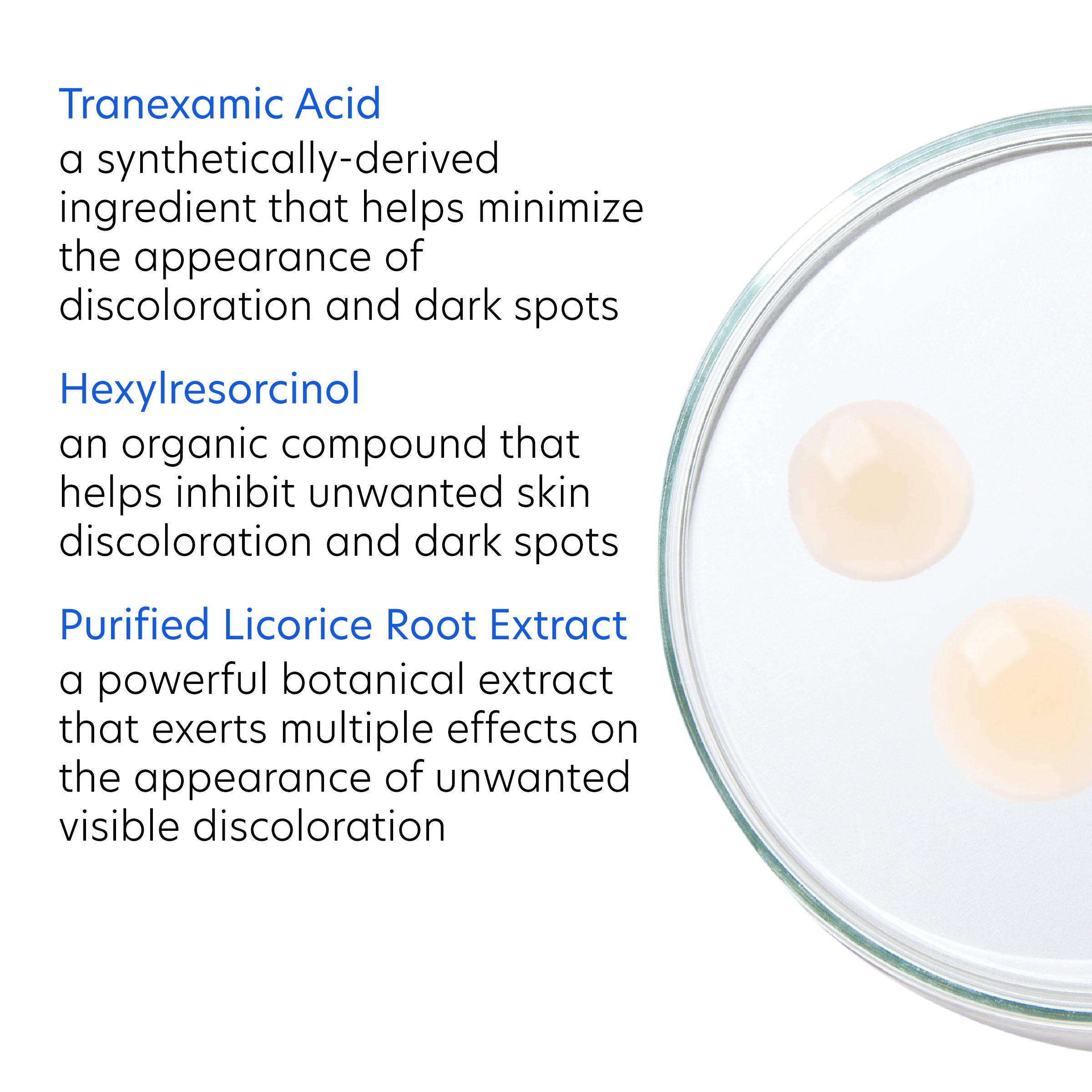 Glass container with beige substance and text about skin discoloration treatments.