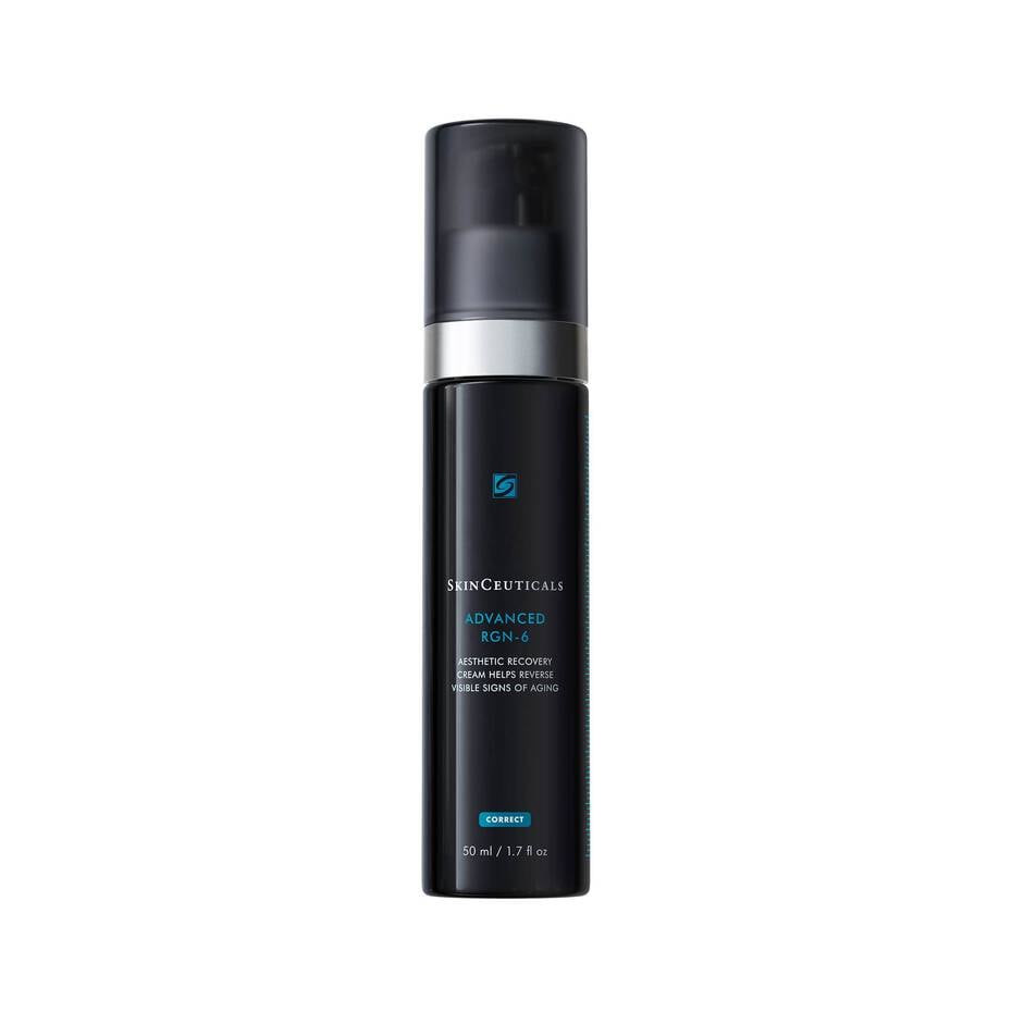 Black skincare bottle with silver cap on a white background