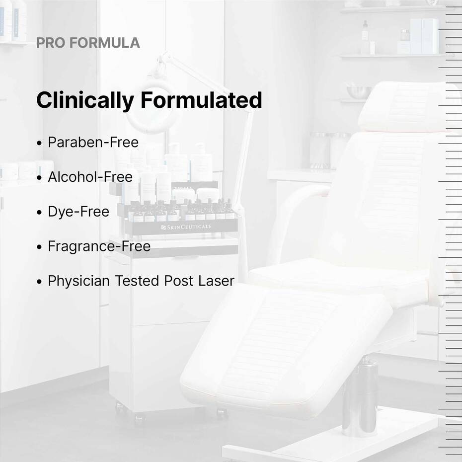 White medical chair in a clinical setting with text about product features.