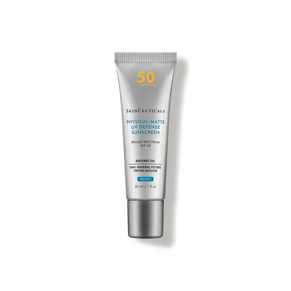 SkinCeuticals Physical Matte UV Defense Sunscreen tube on a white background