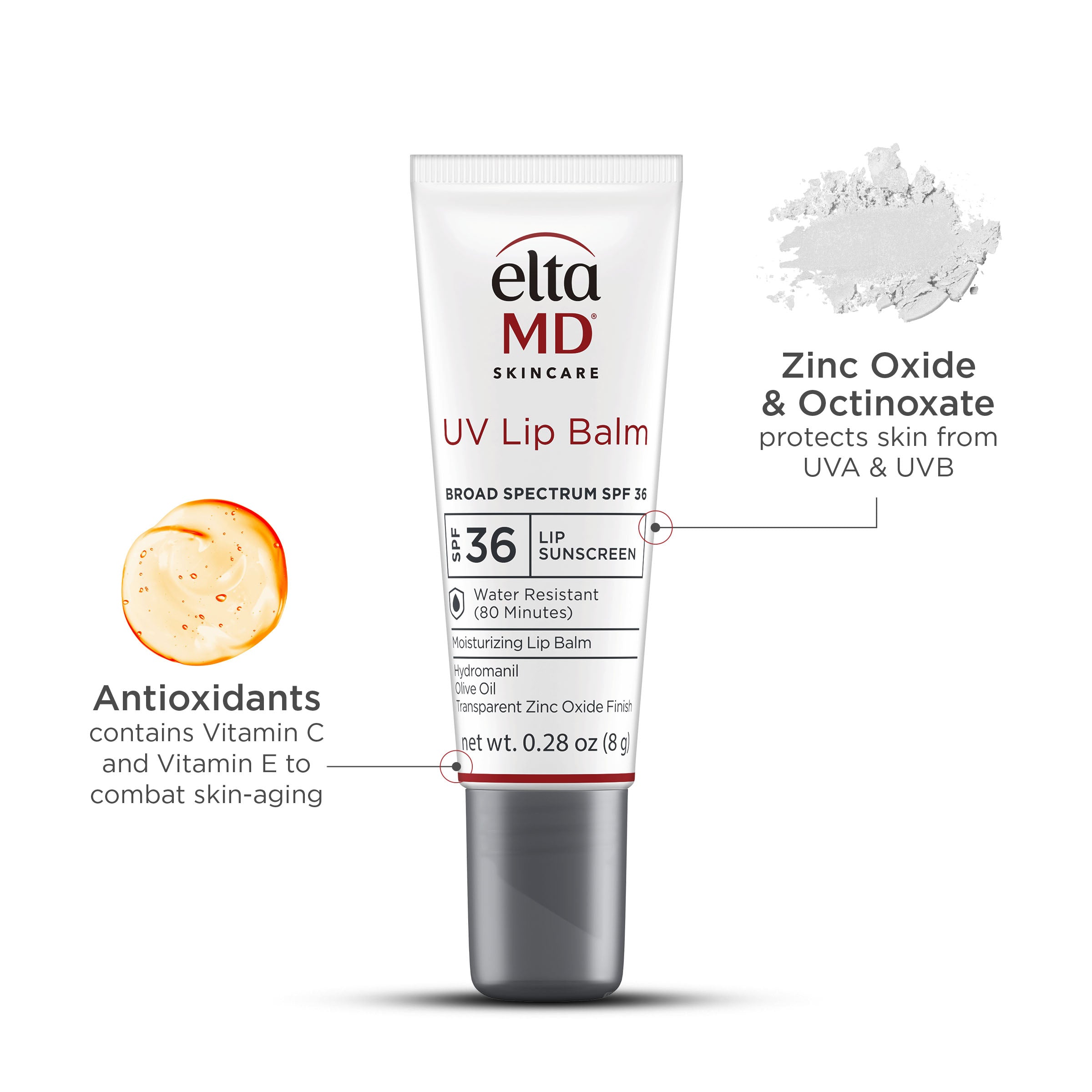 Eltma MD UV Lip Balm with SPF 36 on a white background
