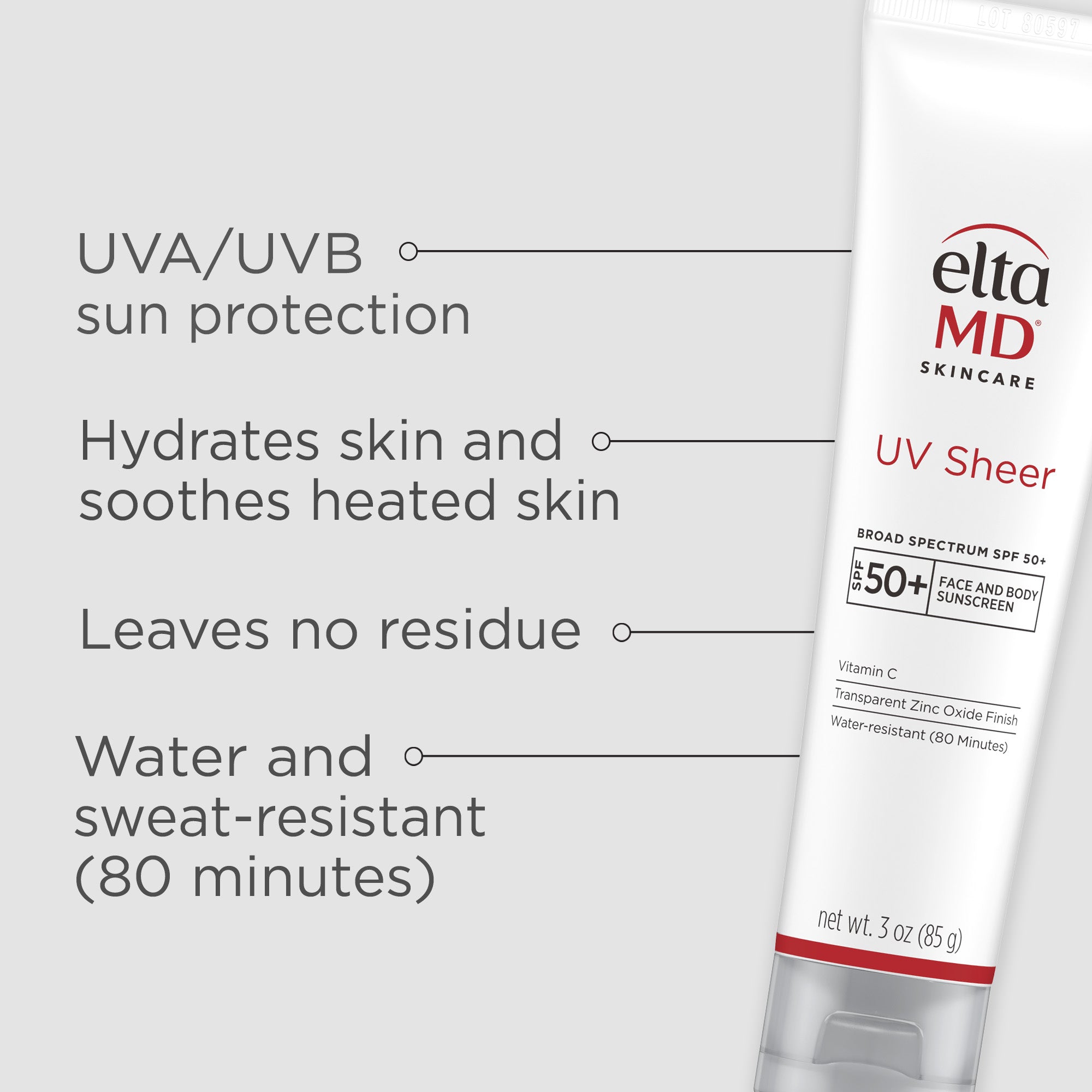 Eltma MD skincare product with UVA/UVB protection text on a white background