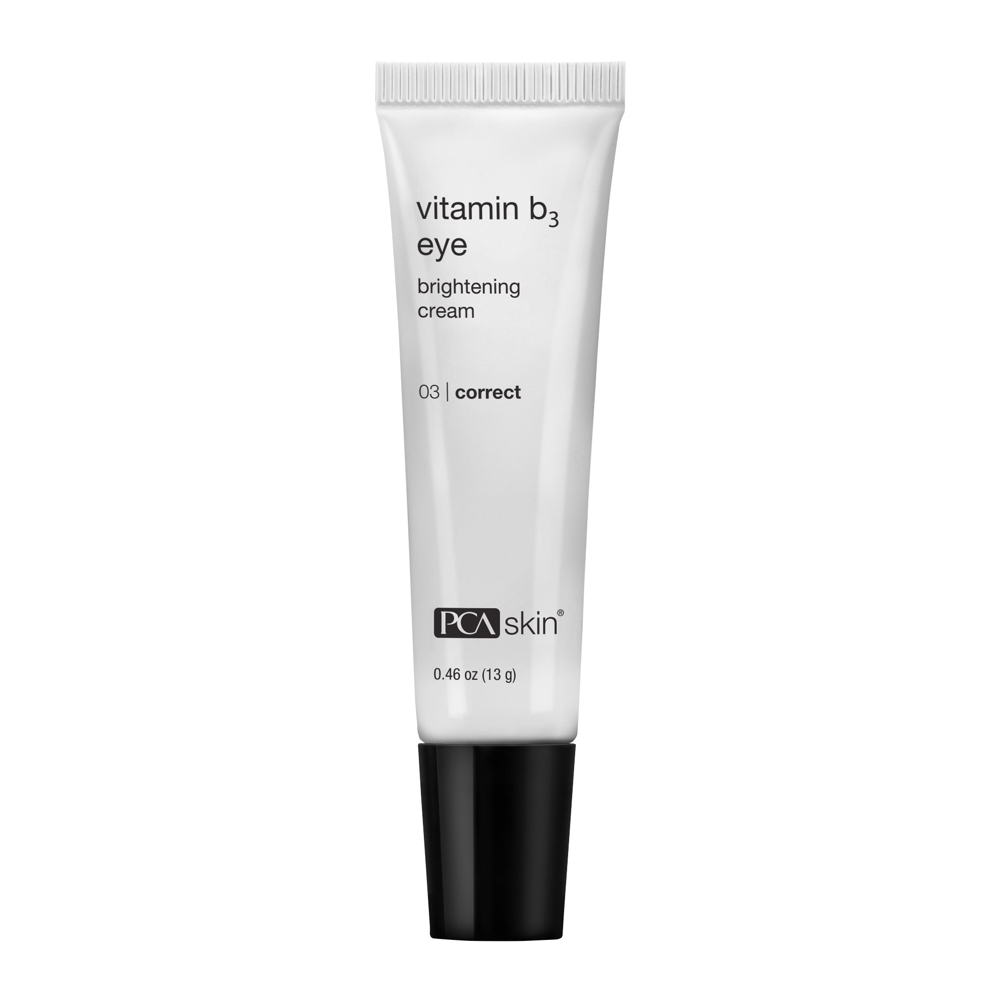 PCA Skin vitamin B3 eye brightening cream tube on a white background