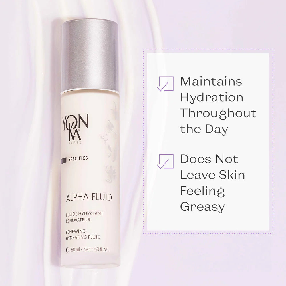 Skincare bottle with text on a light purple background