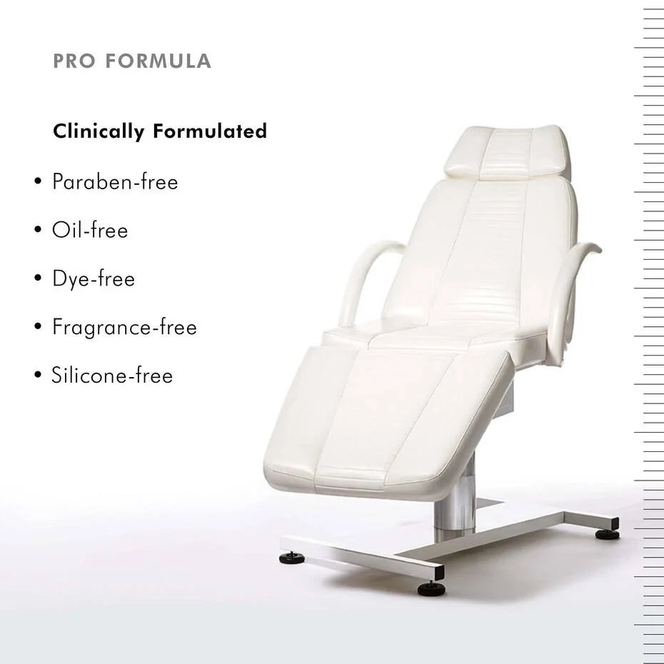 White medical chair with text highlighting 'Pro Formula' features on a white background
