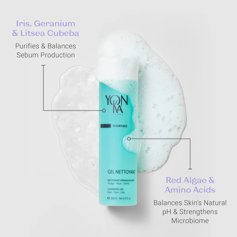 Yon-Ka skincare product with text about ingredients and benefits on a white background