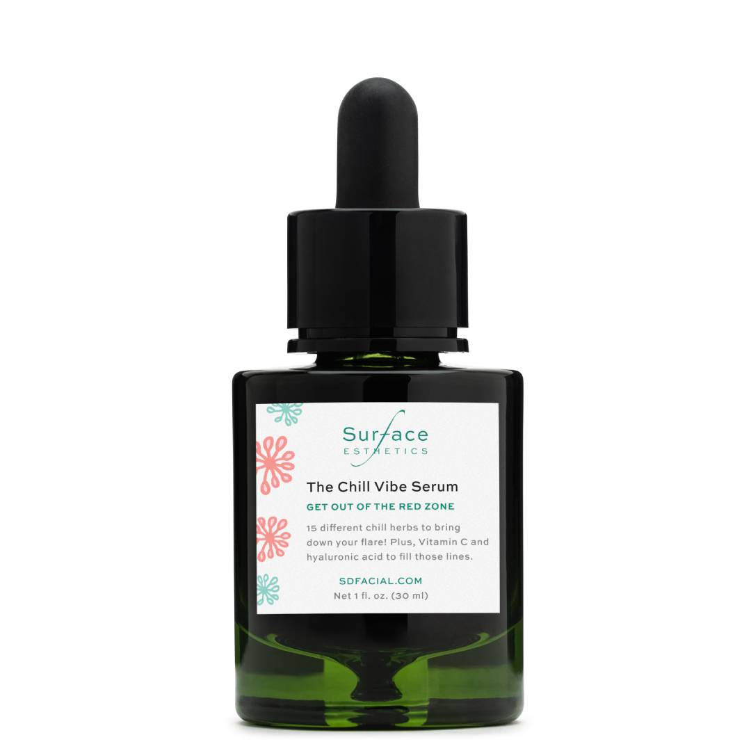 Bottle of Surface Esthetics The Chill Vibe Serum on a white background